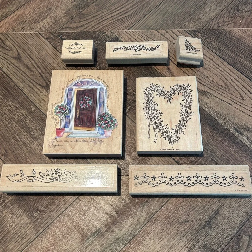 Stampin Up -  Stamps Happen Inc Rubber Wood Vintage 7pc Lot Scrapbook Card Craft
